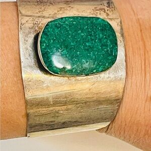 VTG Native American Sterling Silver Turquoise Chip Cuff Bracelet 38g Sz 6.75”